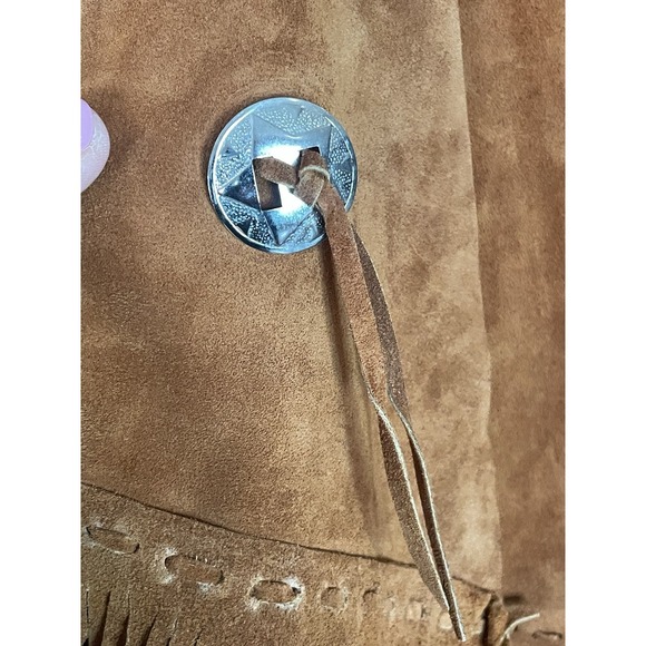 Vintage Fringe Leather Vest Unisex Suede Western Boho Hippie Tribal Festival L - Picture 9 of 10